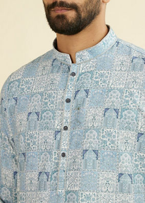 Manyavar Men Greyish Blue Cotton Kurta