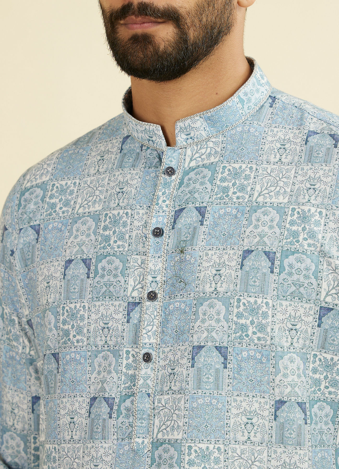 Manyavar Men Greyish Blue Cotton Kurta