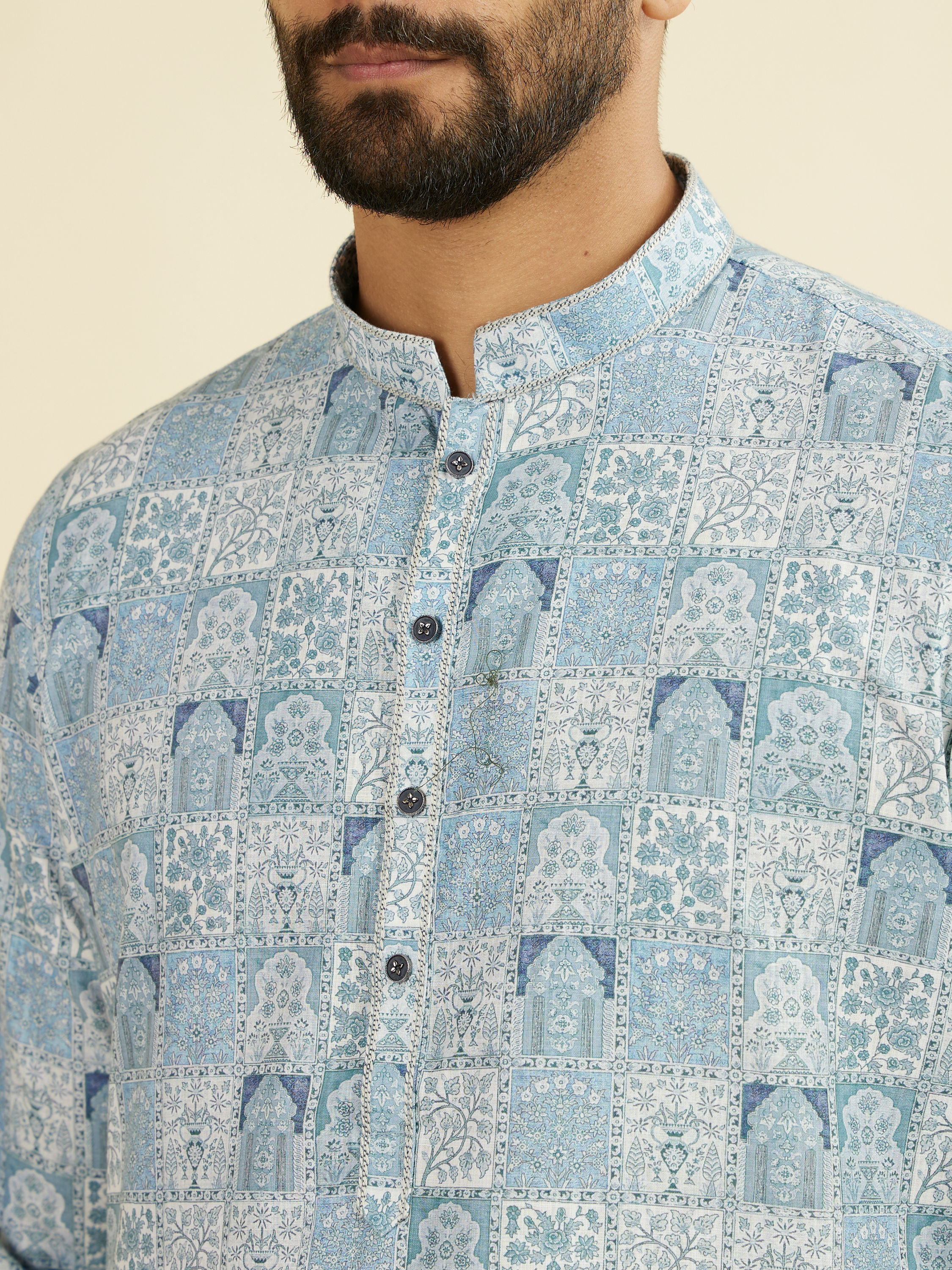 Manyavar Men Greyish Blue Cotton Kurta