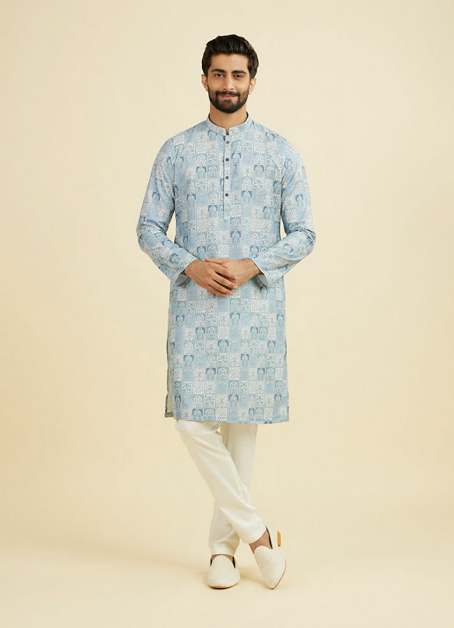 Manyavar Men Greyish Blue Cotton Kurta