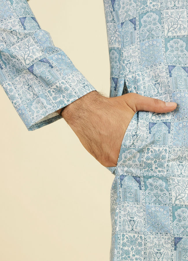 Manyavar Men Greyish Blue Cotton Kurta