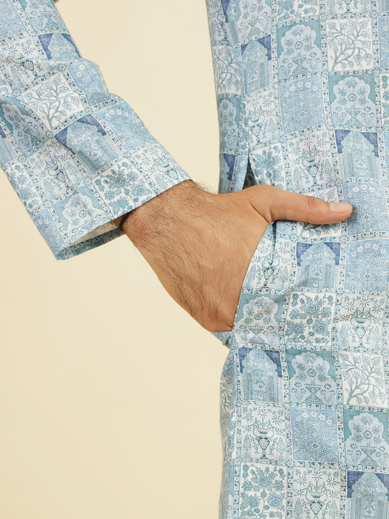 Manyavar Men Greyish Blue Cotton Kurta