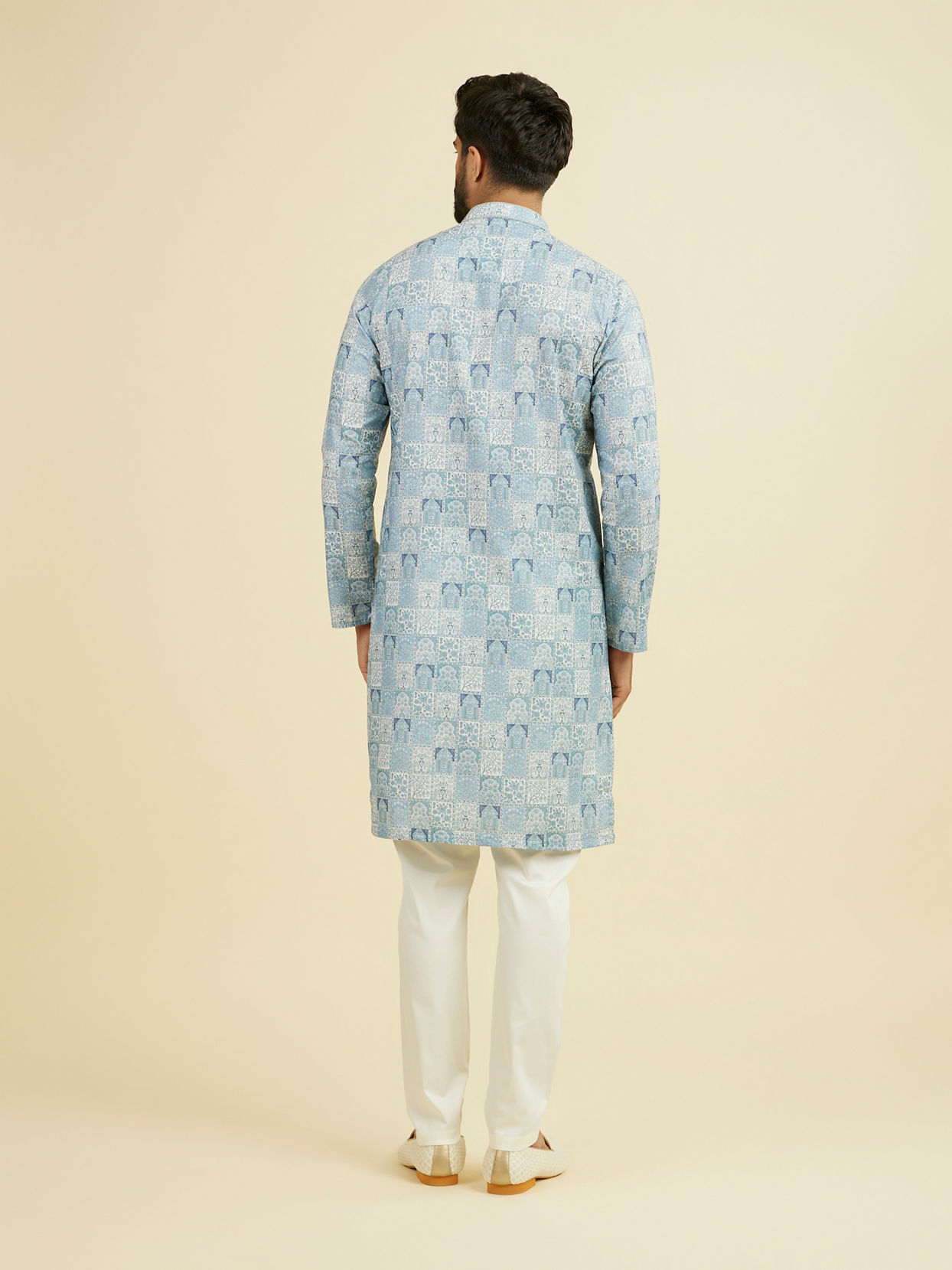 Manyavar Men Greyish Blue Cotton Kurta