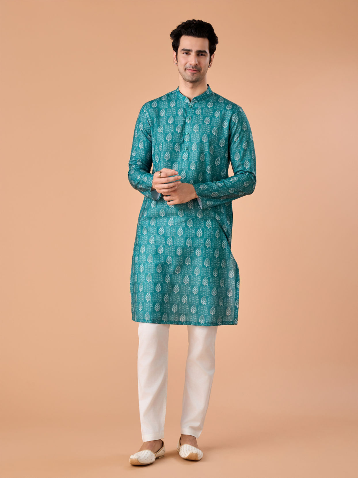 Manyavar Men Teal Green Elegance Kurta