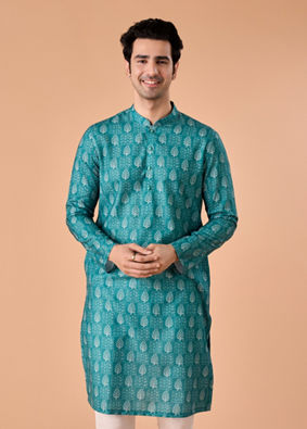 Manyavar Men Teal Green Elegance Kurta