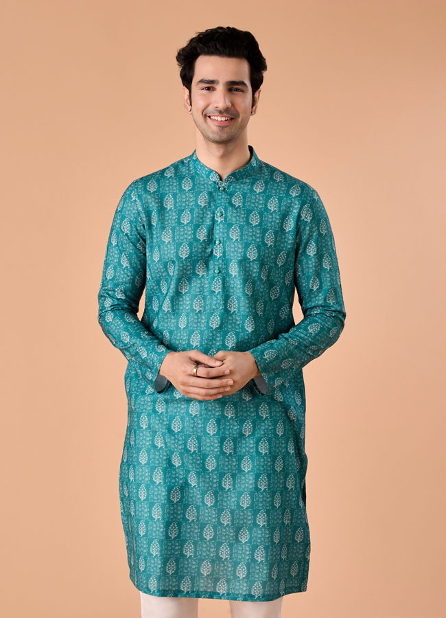 Manyavar Men Teal Green Elegance Kurta