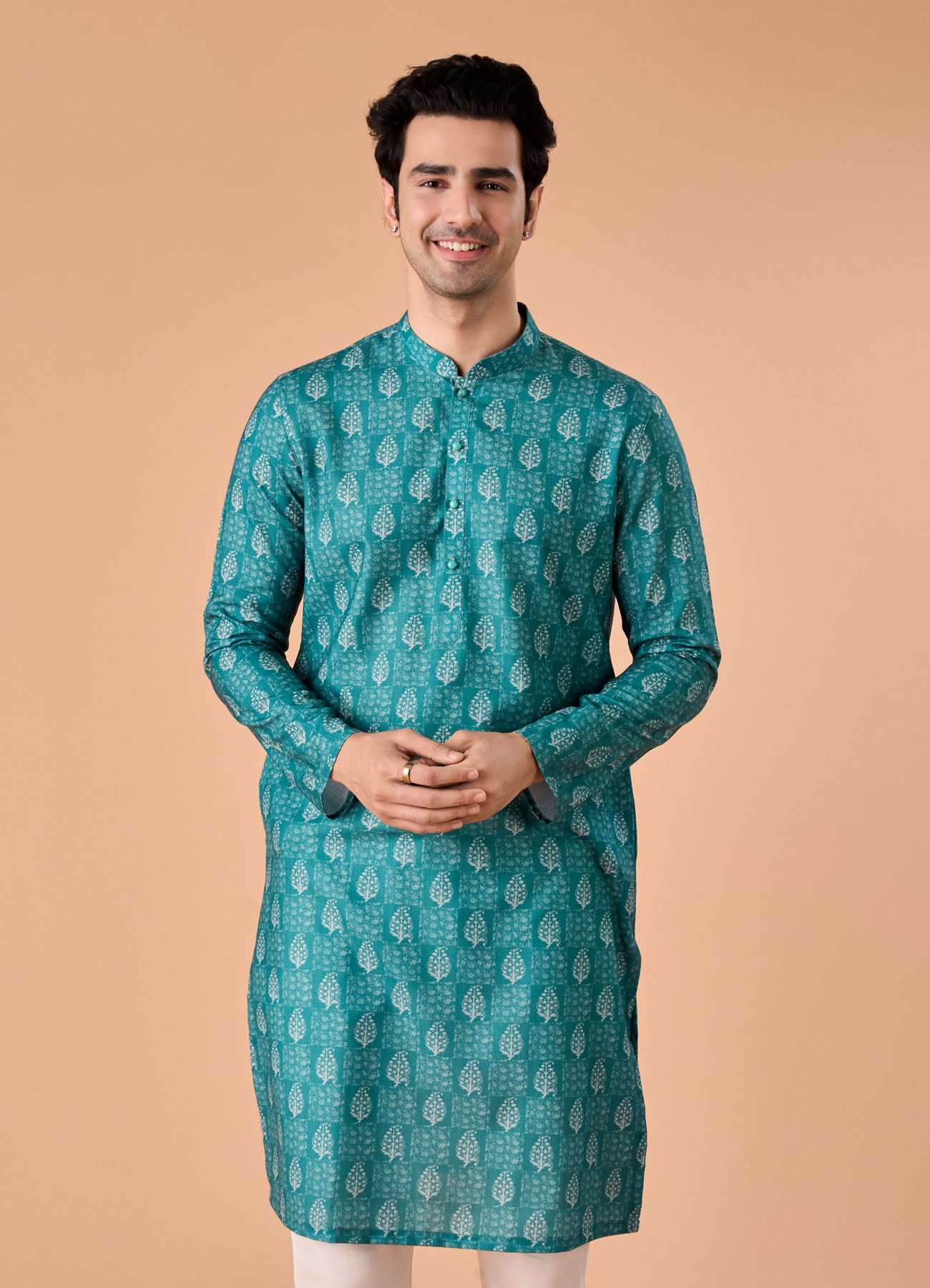 Manyavar Men Teal Green Elegance Kurta