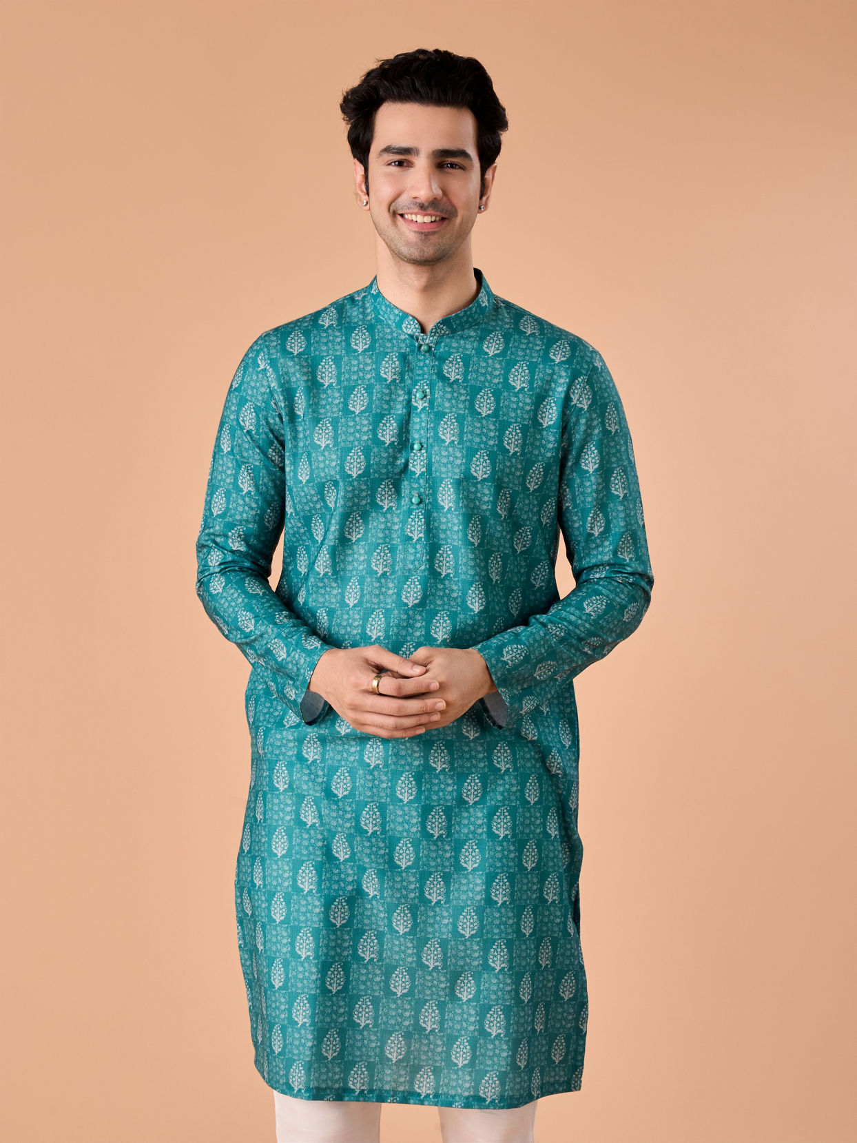 Manyavar Men Teal Green Elegance Kurta