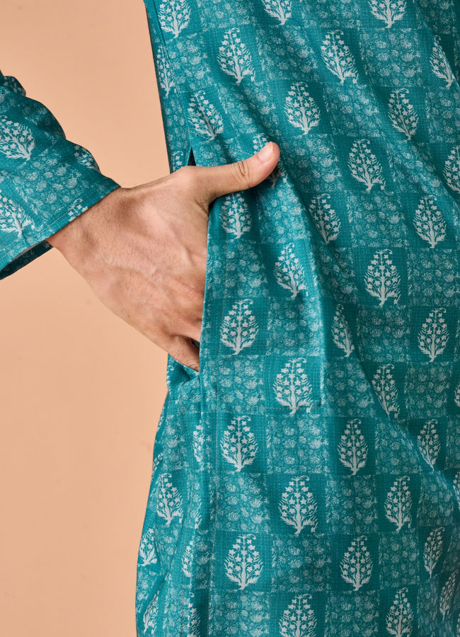 Manyavar Men Teal Green Elegance Kurta