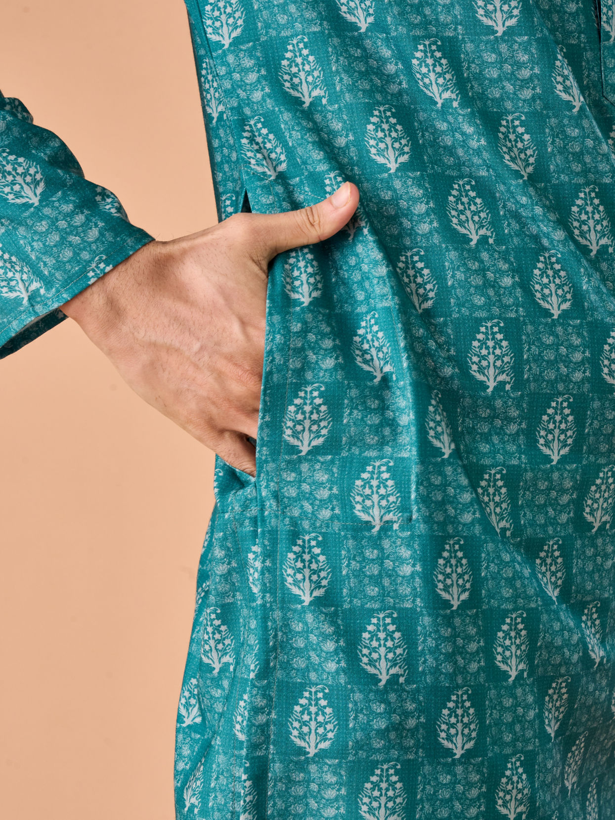 Manyavar Men Teal Green Elegance Kurta
