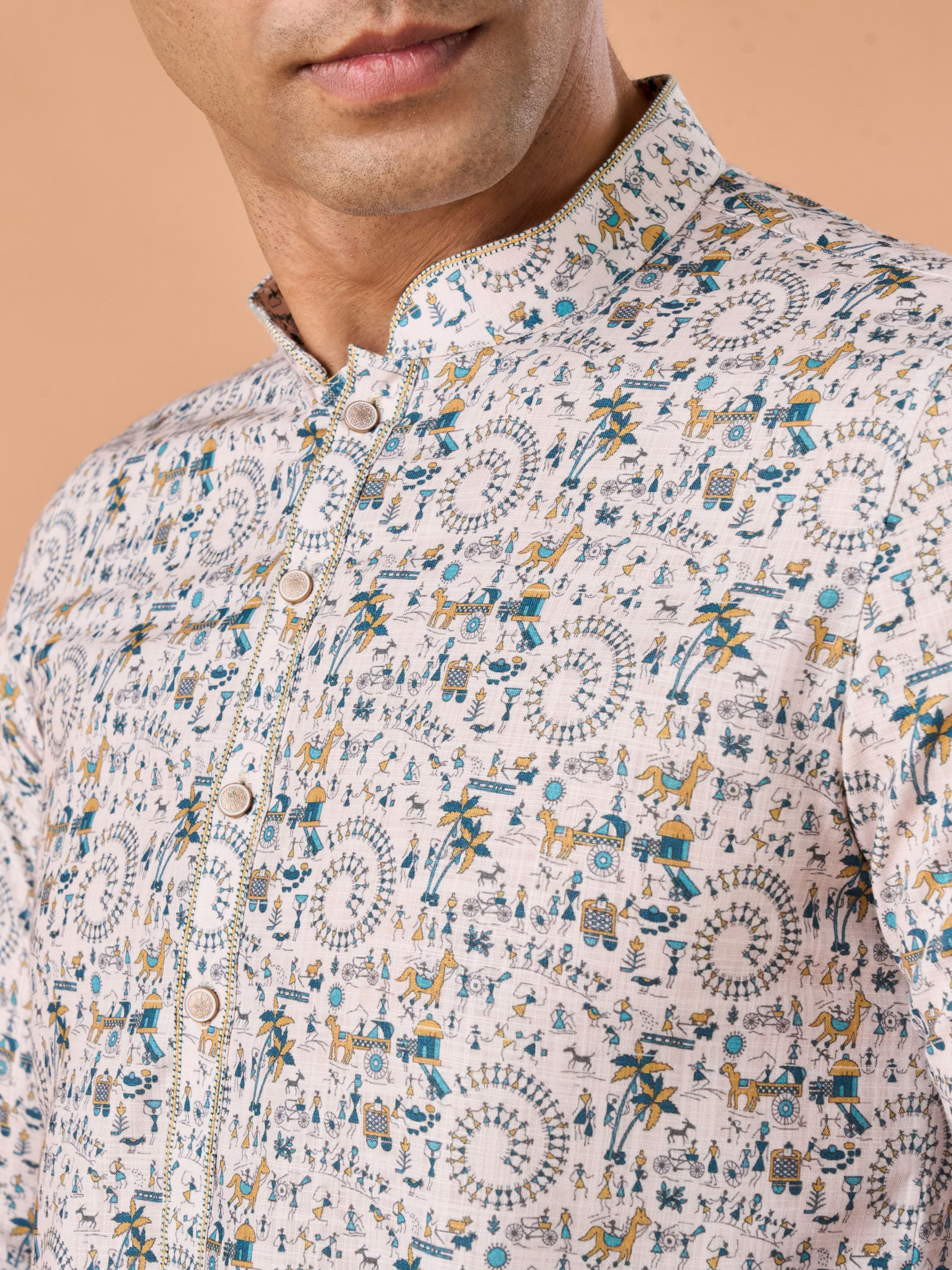 Manyavar Men Timeless Elegance Cream Kurta