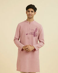 Manyavar Men Dusty Pink Mid Length Kurta
