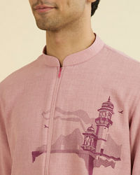 Manyavar Men Dusty Pink Mid Length Kurta