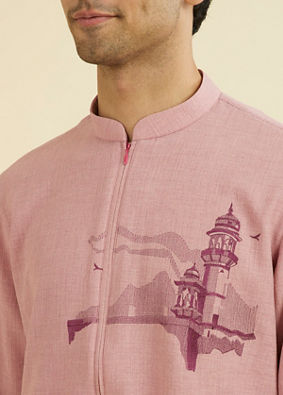 Manyavar Men Dusty Pink Mid Length Kurta