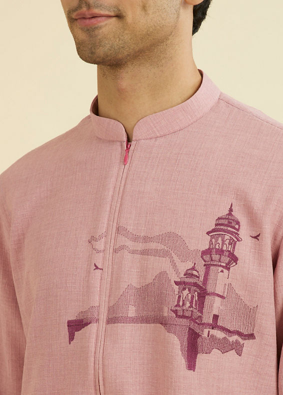 Manyavar Men Dusty Pink Mid Length Kurta
