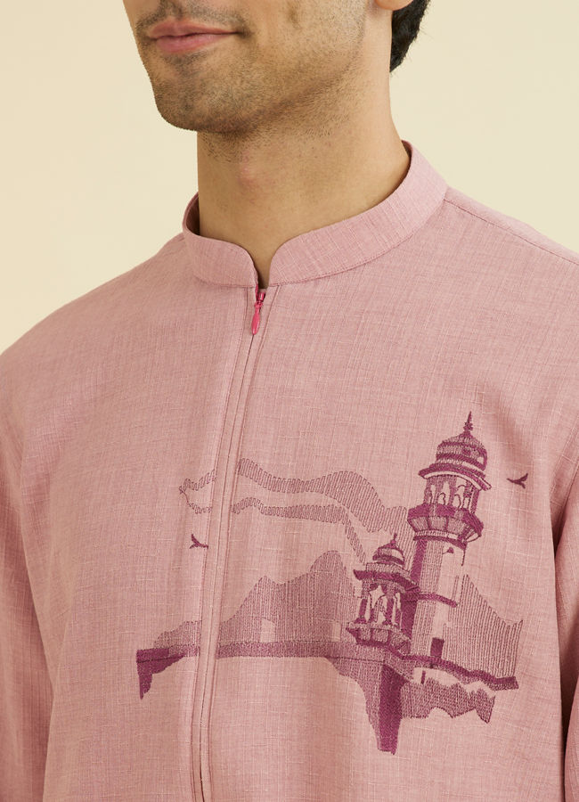 Manyavar Men Dusty Pink Mid Length Kurta