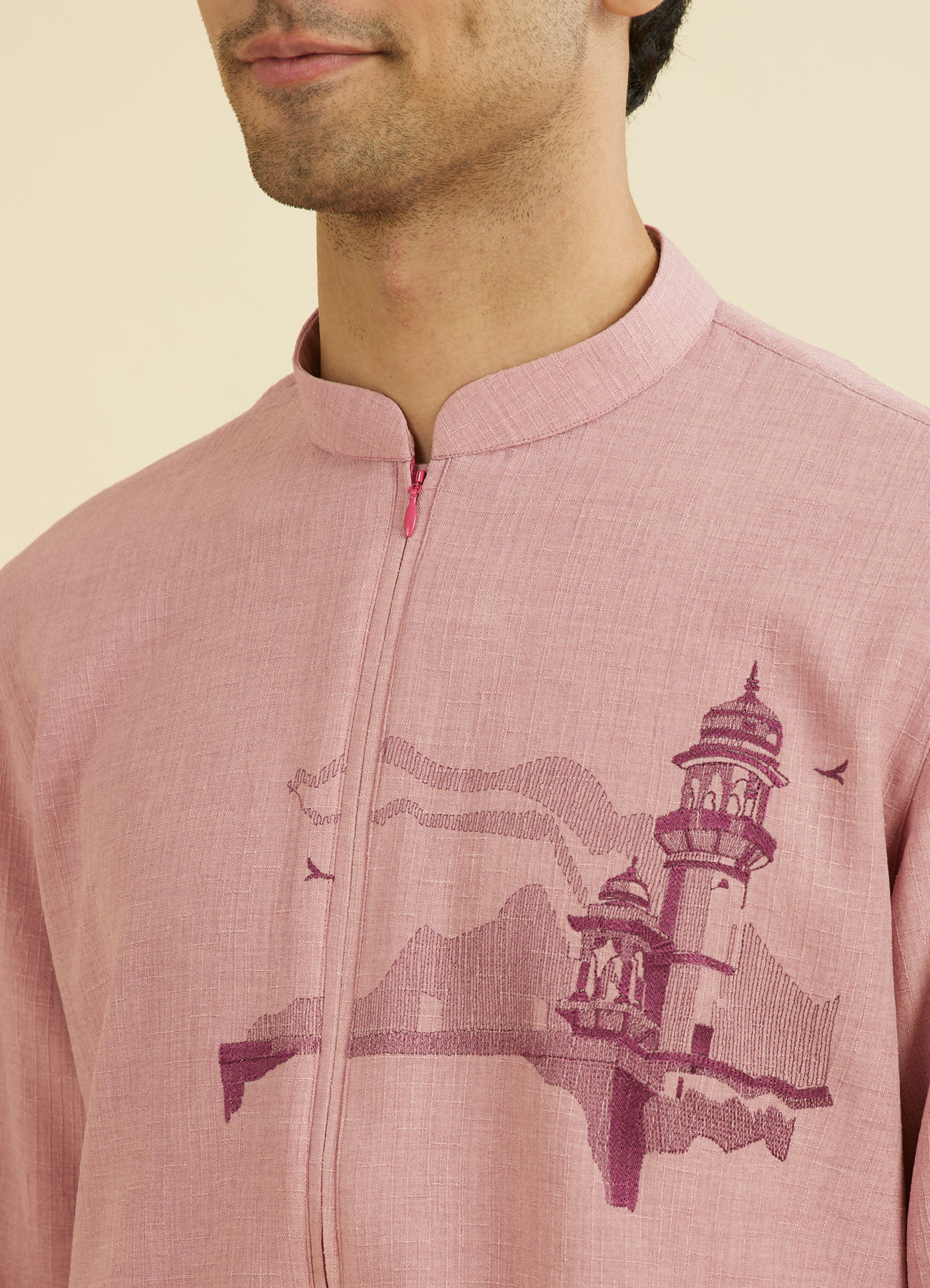 Manyavar Men Dusty Pink Mid Length Kurta