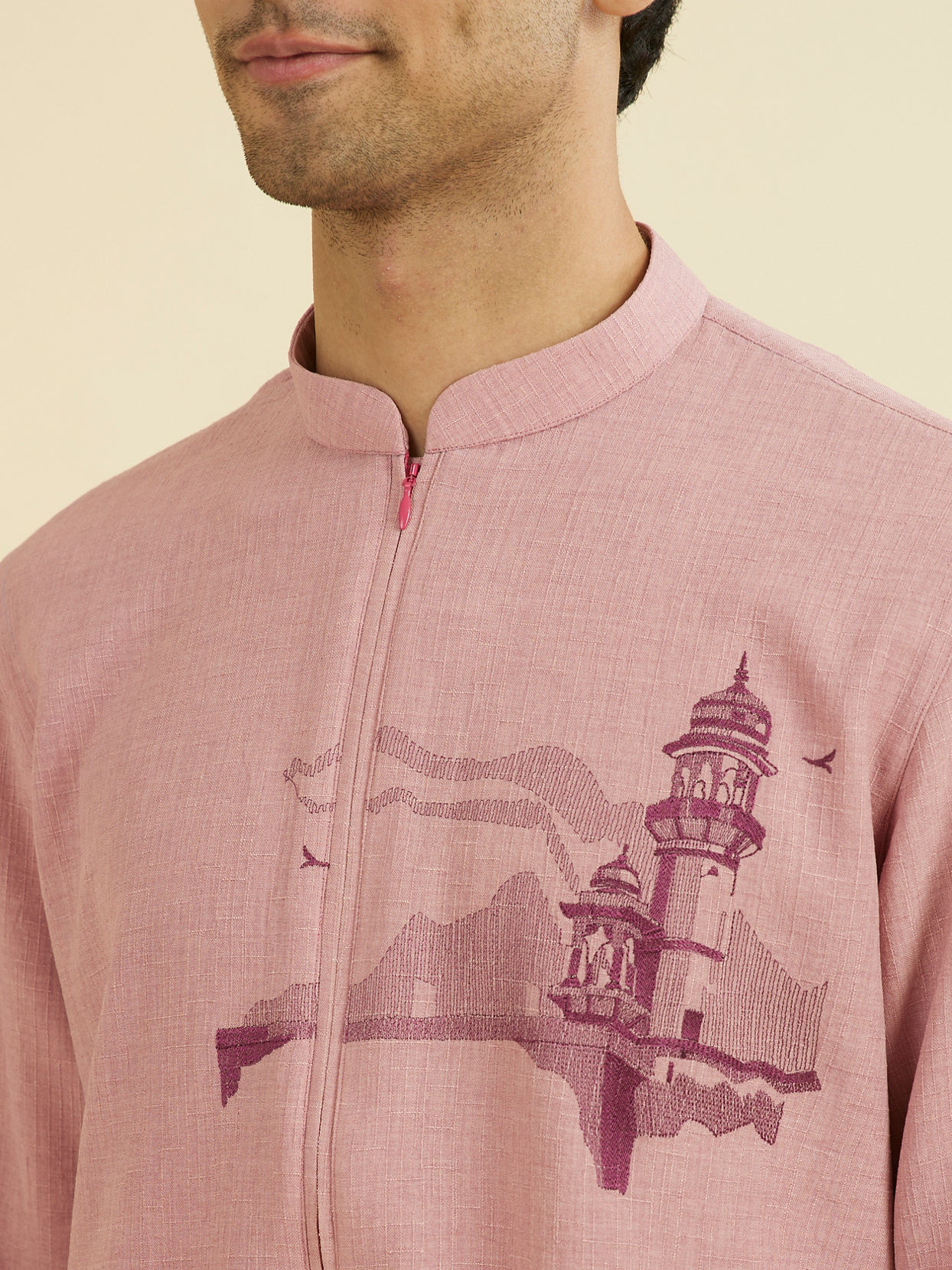 Manyavar Men Dusty Pink Mid Length Kurta