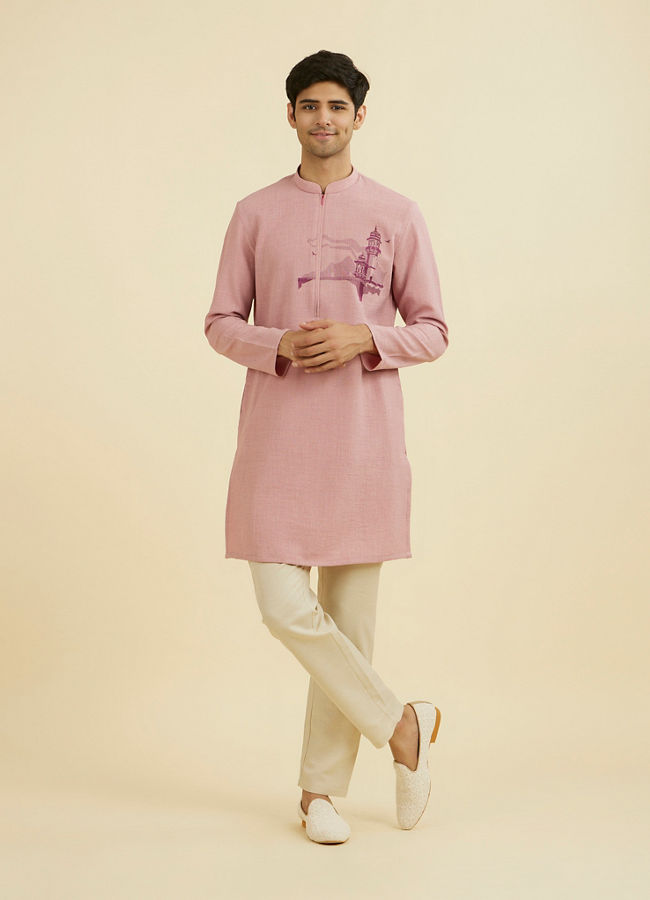 Manyavar Men Dusty Pink Mid Length Kurta