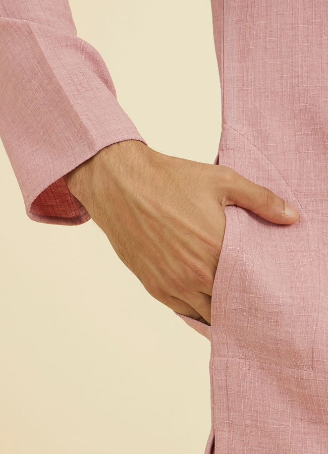 Manyavar Men Dusty Pink Mid Length Kurta