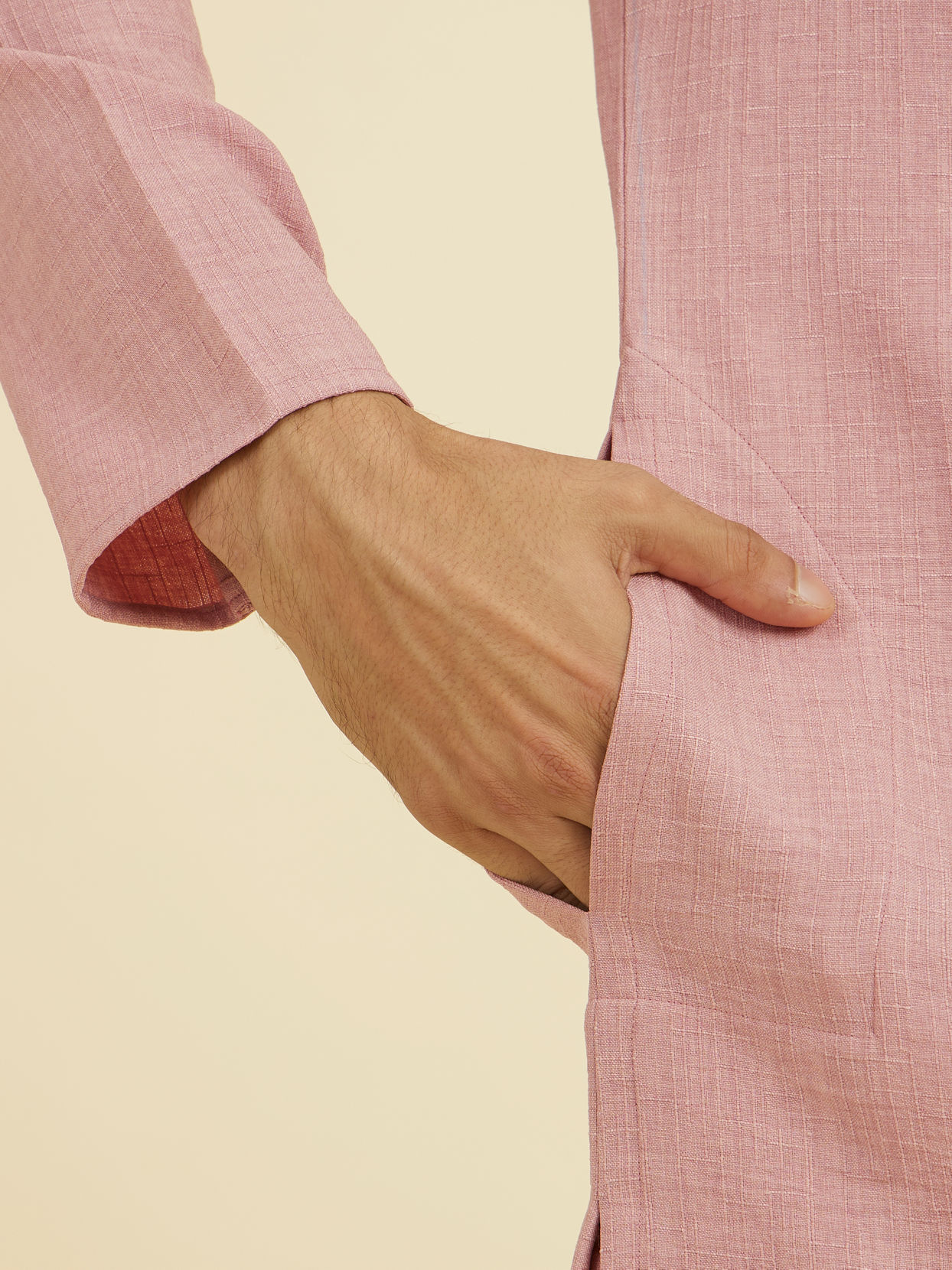 Manyavar Men Dusty Pink Mid Length Kurta