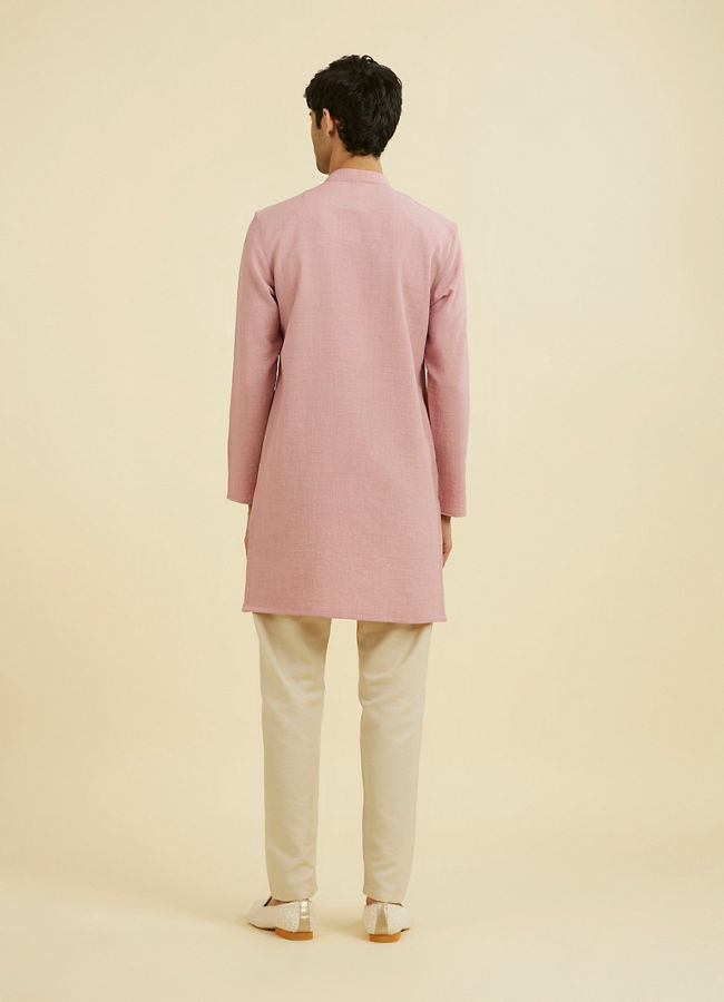 Manyavar Men Dusty Pink Mid Length Kurta
