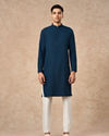 Manyavar Men Dark Blue Art Silk Kurta with Self-Texture