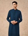 Manyavar Men Dark Blue Art Silk Kurta with Self-Texture