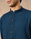 Manyavar Men Dark Blue Art Silk Kurta with Self-Texture