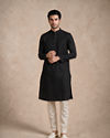 Manyavar Men Black Silk Kurta with Self-Texture
