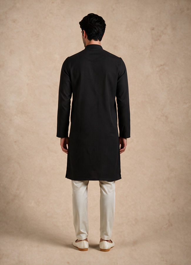 Manyavar Men Black Silk Kurta with Self-Texture