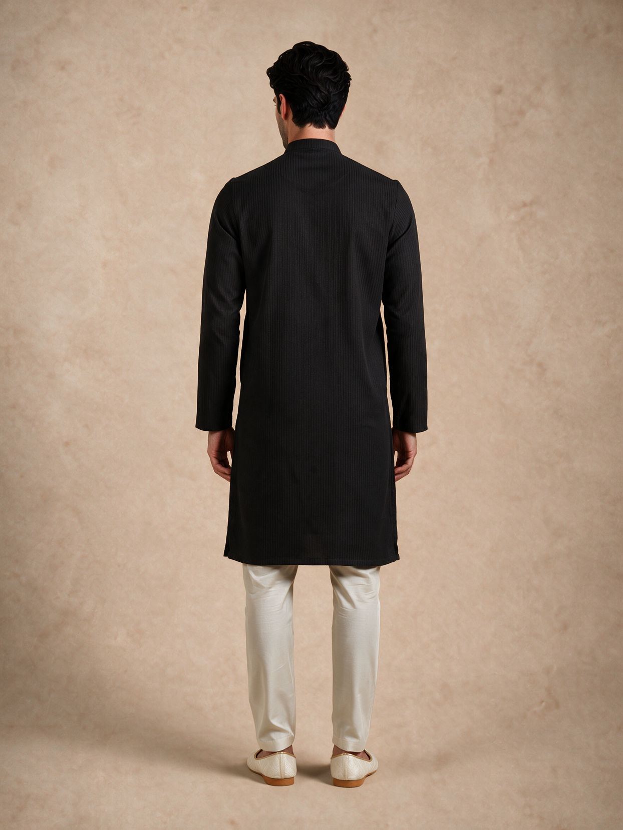 Manyavar Men Black Silk Kurta with Self-Texture