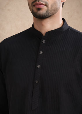 Manyavar Men Black Silk Kurta with Self-Texture