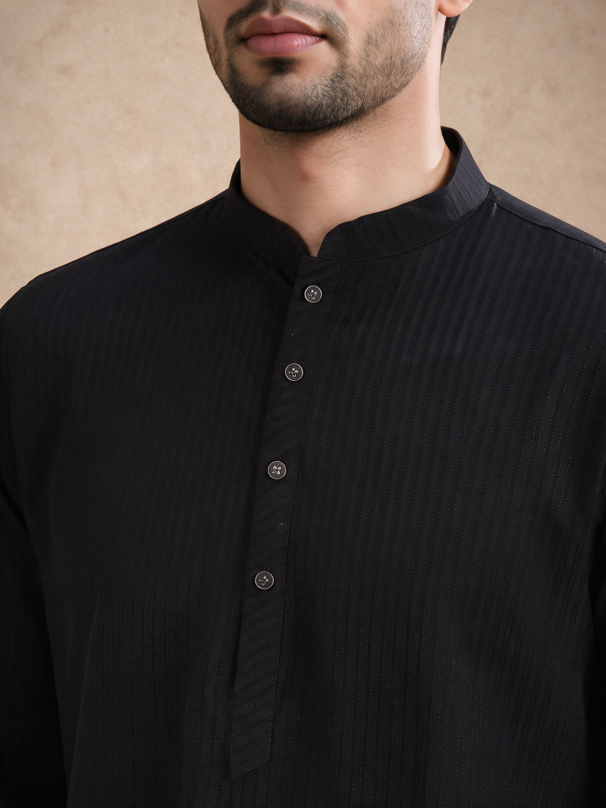 Manyavar Men Black Silk Kurta with Self-Texture