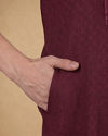 Manyavar Men Wine Silk Self Textured Kurta