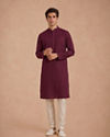 Manyavar Men Wine Silk Self Textured Kurta