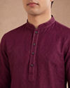 Manyavar Men Wine Silk Self Textured Kurta
