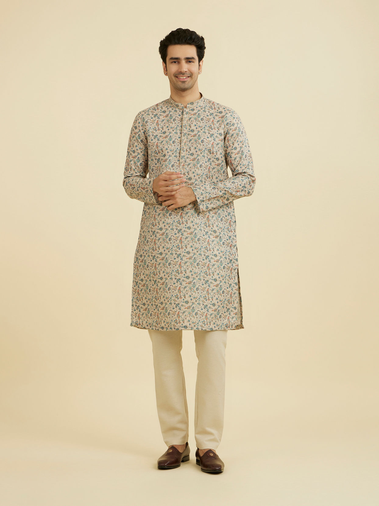 Manyavar Men Beige Elegance Kurta