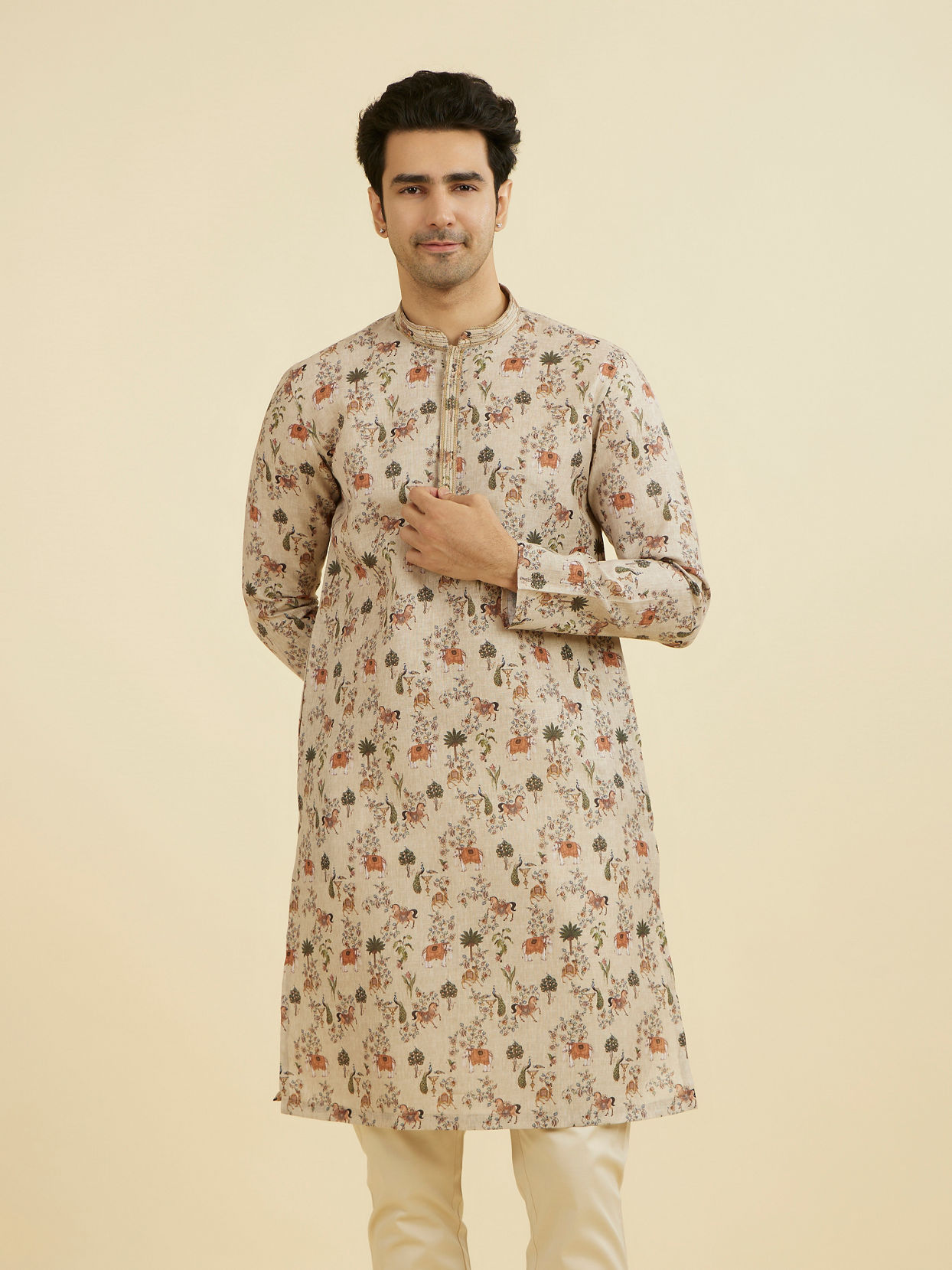 Manyavar Men Regal Beige Festive Kurta
