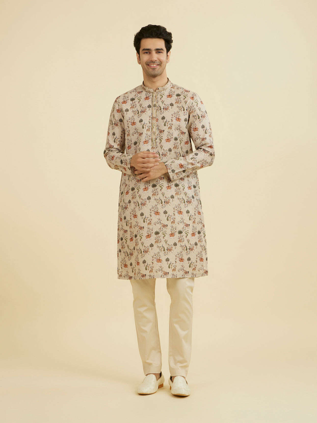 Manyavar Men Regal Beige Festive Kurta