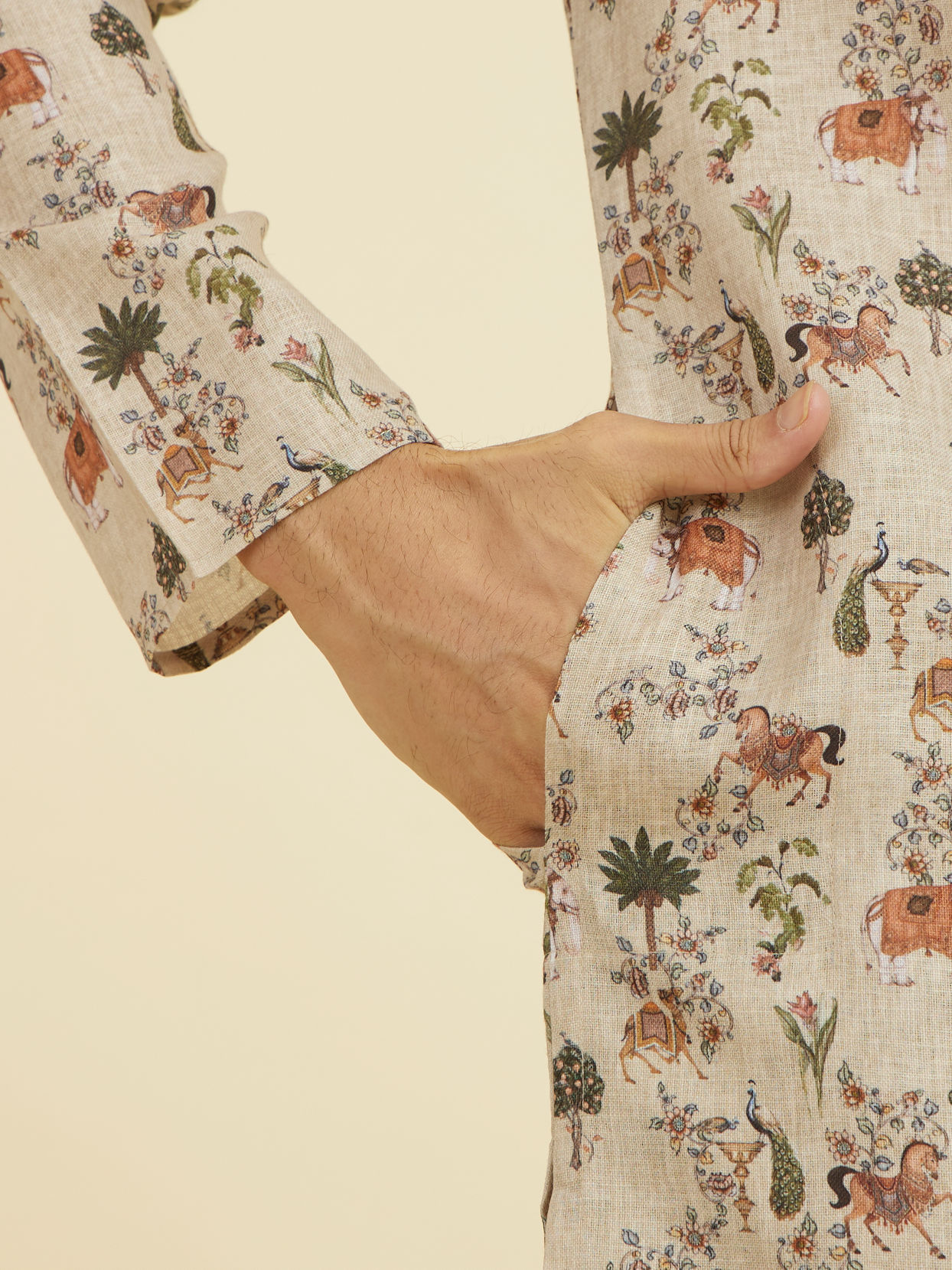 Manyavar Men Regal Beige Festive Kurta