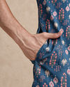 Manyavar Men Dark Blue Blended Cotton Kurta with Print