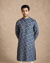 Manyavar Men Dark Blue Blended Cotton Kurta with Print