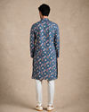 Manyavar Men Dark Blue Blended Cotton Kurta with Print