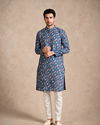 Manyavar Men Dark Blue Blended Cotton Kurta with Print