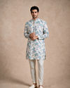 Manyavar Men Cream Blended Cotton Medium Length Kurta with Floral Print