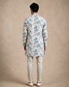 Manyavar Men Cream Blended Cotton Medium Length Kurta with Floral Print