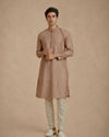 Manyavar Men Fawn Blended Cotton Printed Kurta