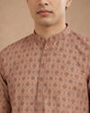 Manyavar Men Fawn Blended Cotton Printed Kurta