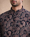Manyavar Men Dark Blue Blended Viscose Kurta with Paisley Print